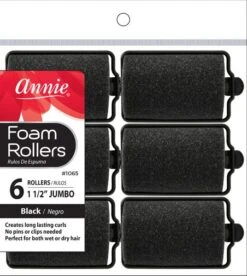 ANNIE - Professional Foam Rollers 1 1/2" 6PCs JUMBO BLACK #1065