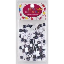 BEAUTY COLLECTION - Small Round Hair Bead BLACK/WHITE