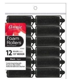 ANNIE - Professional Foam Rollers 7/8" 12PCs MEDIUM BLACK #1062