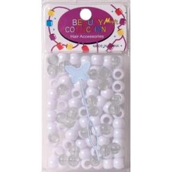 BEAUTY COLLECTION - Small Round Hair Bead 70PCs Crystal/White