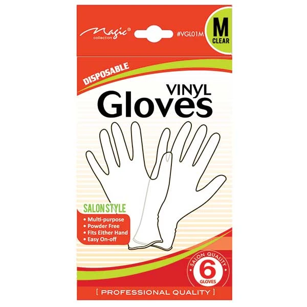 MAGIC COLLECTION - Vinyl Gloves Clear 6PCs MEDIUM 1 MAGIC COLLECTION - Vinyl Gloves Clear 6PCs MEDIUM