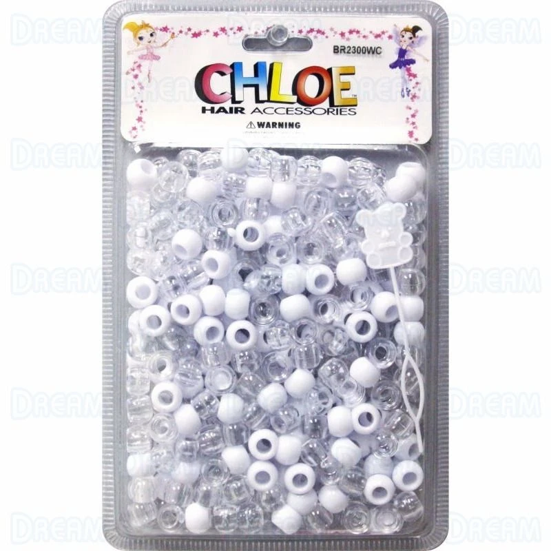 DREAM WORLD - HAIR ACCESSORIES WHITE/CLEAR BEADS (BR2300WC) 1 DREAM WORLD - HAIR ACCESSORIES WHITE/CLEAR BEADS (BR2300WC)