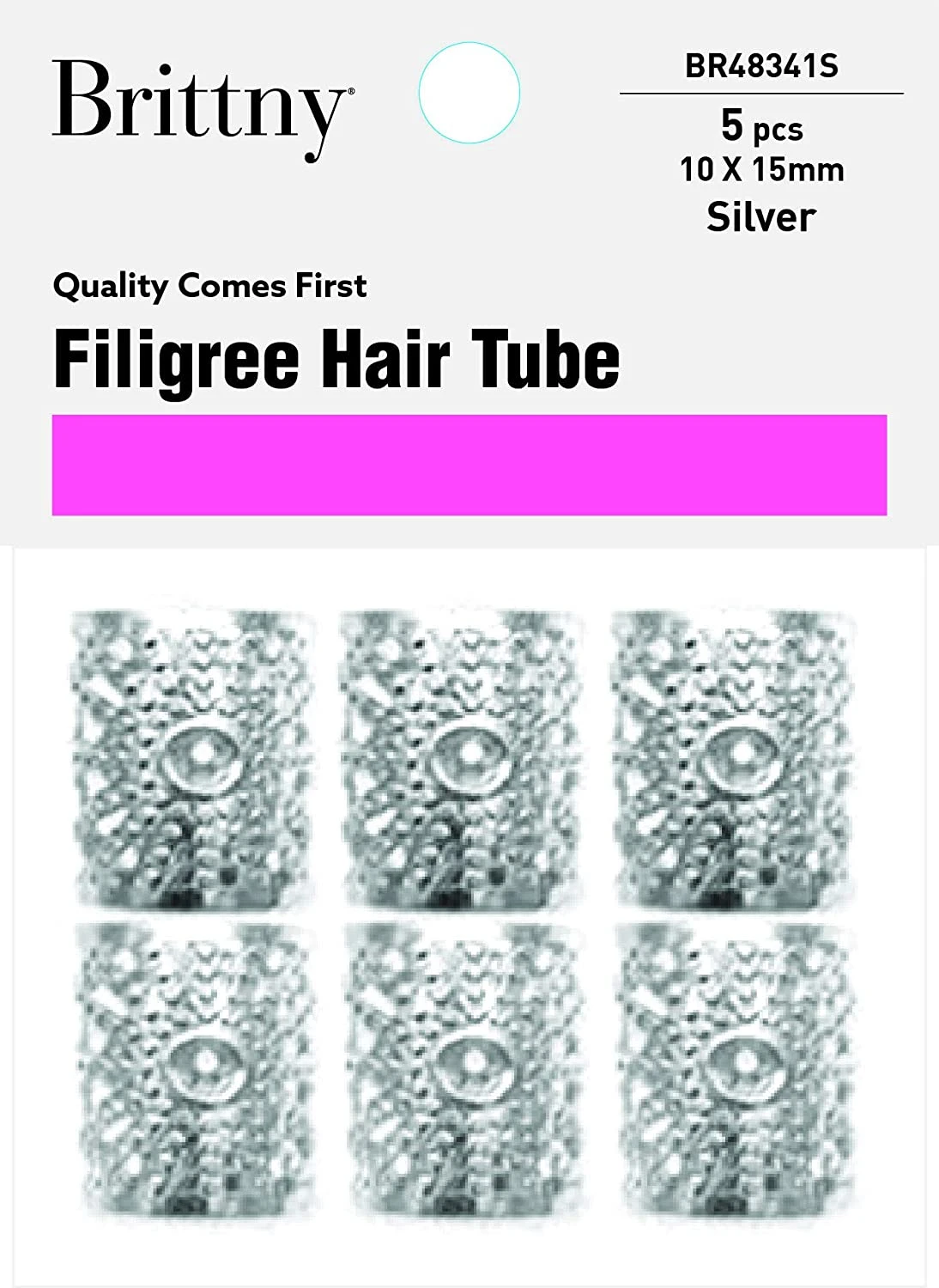 Brittny - Charm Filigree Hair Tube Silver 1 Brittny - Charm Filigree Hair Tube Silver