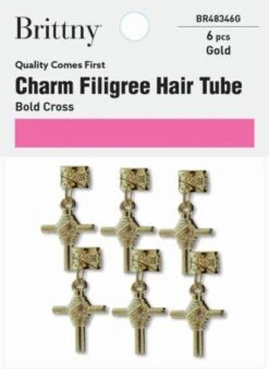 Brittny - Charm Filigree Hair Tube Bold Cross Gold