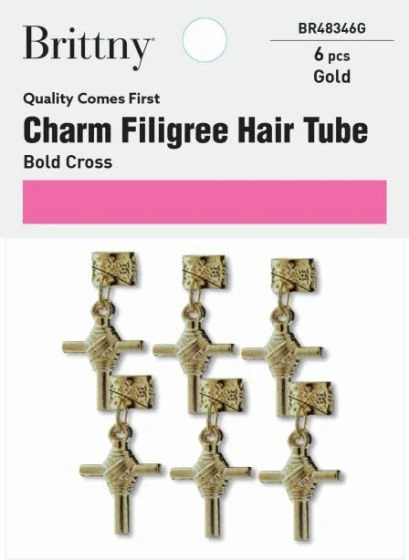 Brittny - Charm Filigree Hair Tube Bold Cross Gold 1 Brittny - Charm Filigree Hair Tube Bold Cross Gold