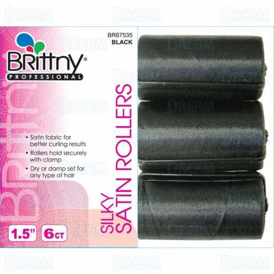 DREAM WORLD - 6 Pieces 1 1/2" Jumbo Black Silky Satin Rollers 1 DREAM WORLD - 6 Pieces 1 1/2" Jumbo Black Silky Satin Rollers