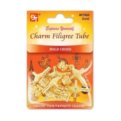 Beauty Town - Charm Filigree Tube Gold Bold Cross #07860
