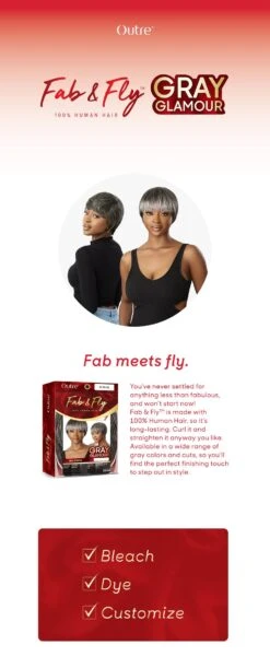 OUTRE - FAB & FLY FULL CAP WIG GRAY GLAMOUR- HH - CELIA -Zoe Beauty Supply Shop Brand Description Fab Fly Gray Glamour FINAL