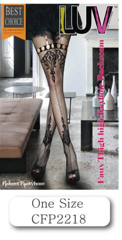CCDC - LUV Faux Thigh High Keyhole Backseam Fishnet BLACK CFP2218