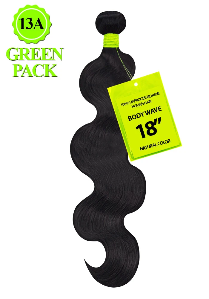 GREEN PAC - 13A 100% UNPROCESSED REMI HUMAN HAIR BODY WAVE 1 GREEN PAC - 13A 100% UNPROCESSED REMI HUMAN HAIR BODY WAVE