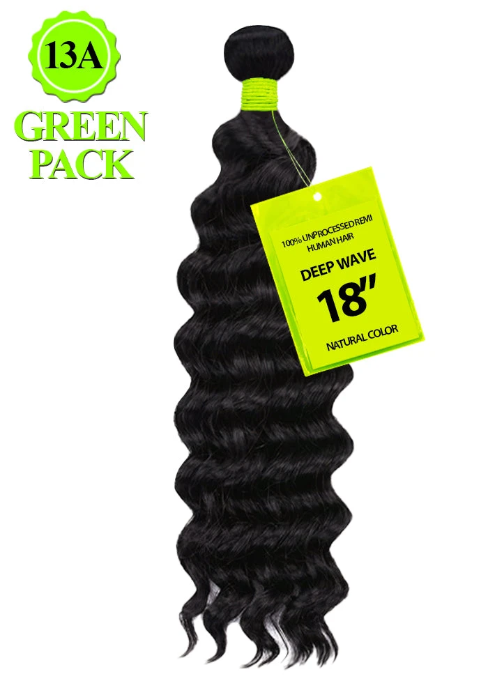 GREEN PAC - 13A Unprocessed Remi Hair DEEP WAVE (HUMAN) 1 GREEN PAC - 13A Unprocessed Remi Hair DEEP WAVE (HUMAN)