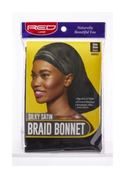 KISS - RED SILKY SATIN BRAID BONNET, BLACK -Zoe Beauty Supply Shop HBR01 6