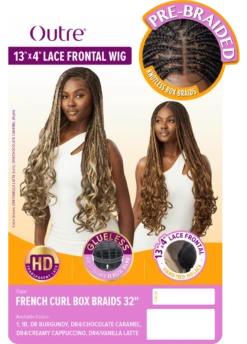 OUTRE - 13X4 LFW - FRENCH CURL BOX BRAIDS 32" 17 OUTRE - 13X4 LFW - FRENCH CURL BOX BRAIDS 32" -Zoe Beauty Supply Shop HT Outre 13x4 Lace Frontal Wig French Curl Box Braids 32