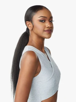 SENSATIONNEL - ID KINKY STRAIGHT 24" (INSTANT PONY WRAP) -Zoe Beauty Supply Shop Instant Pony Wrap Kinky Straight 24 Down left