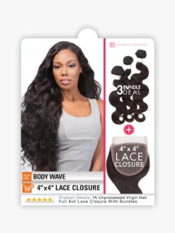 SENSATIONNEL - 7A Unprocessed Virgin Hair LACE CLOSURE BUNDLE DEAL BODY WAVE