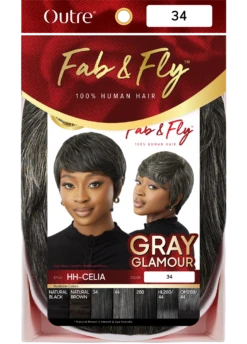 OUTRE - FAB & FLY FULL CAP WIG GRAY GLAMOUR- HH - CELIA -Zoe Beauty Supply Shop PKG FabFly HH Celia