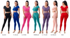 ELLIE & KATE - Elastic "QUEEN" Trim Round Neck Crop Top & High Waist Legging Set