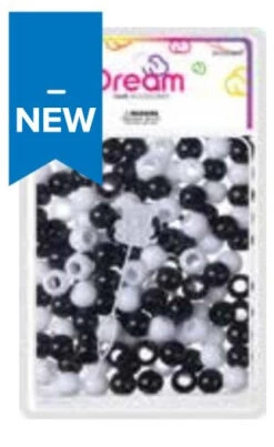 DREAM WORLD - HAIR BEADS MEDIUM BLACK WHITE (BR3000BW)