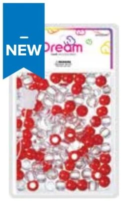 DREAM WORLD - HAIR BEADS MEDIUM RED CLEAR (BR3000RC)