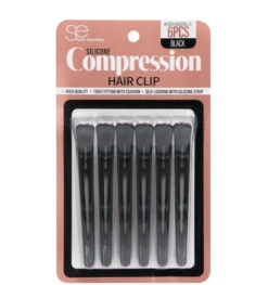 SALON ESSENTIALS - SILICONE COMPRESSION HAIR CLIP BLACK