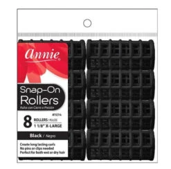 ANNIE - Professional Snap-On Rollers 1 1/8" 8PCs X-LARGE BLACK #1014