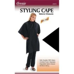 ANNIE - Velcro Closure Styling Cape BLACK