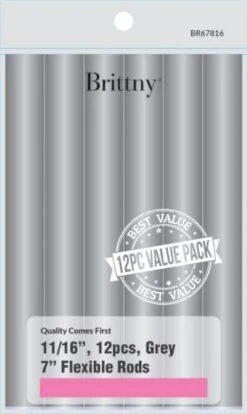 BRITTNY - 7" Long Flexible Rods 12pcs Grey -Zoe Beauty Supply Shop br67816 mg 001 a