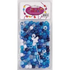 BEAUTY COLLECTION - Large Round Hair Bead 200PCs BLUE ASSORTED