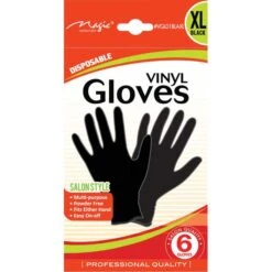 MAGIC COLLECTION - Vinyl Gloves Black 6PCs X-LARGE