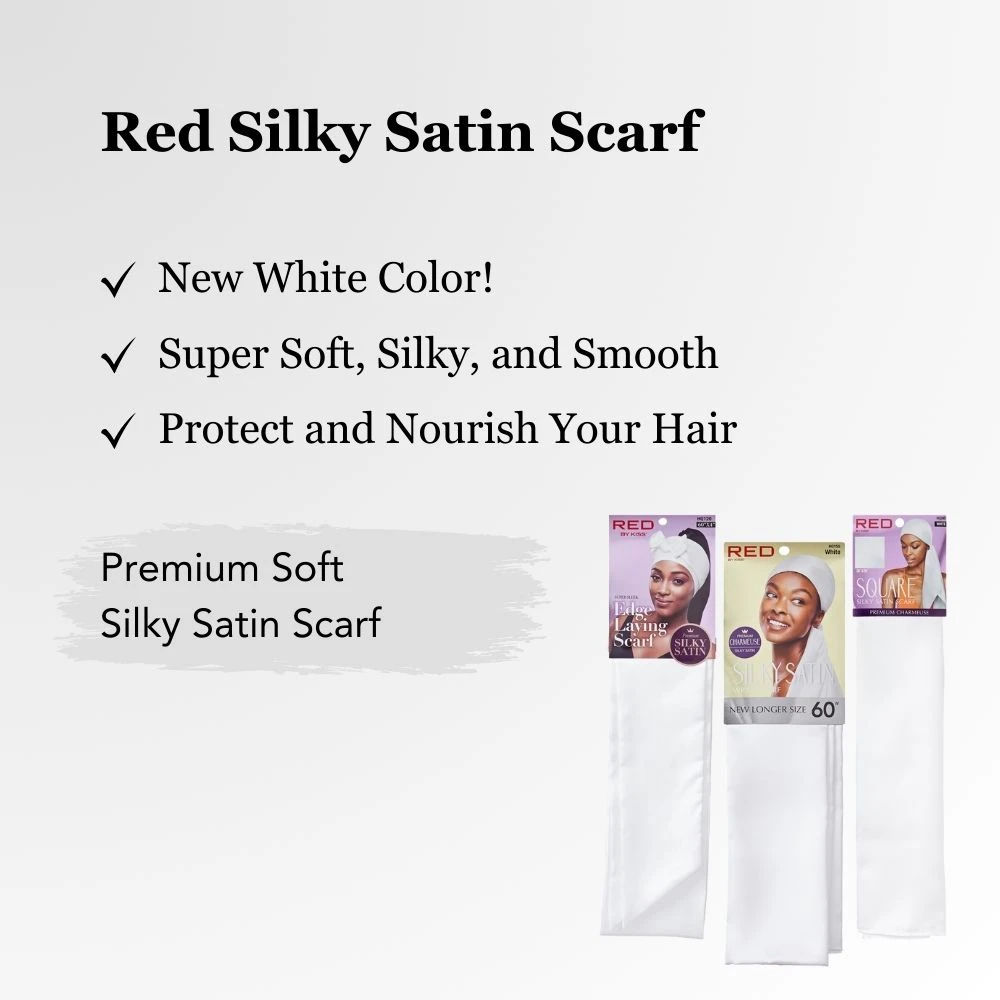 KISS - RED WOVEN SILKY SATIN WRAP SCARF WHITE 4 KISS - RED WOVEN SILKY SATIN WRAP SCARF WHITE - Image 4