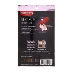 KISS - RED SILKY SATIN LINED HAIR CAP (ASSORTED) -Zoe Beauty Supply Shop red hslap01a package back aug.27.2019