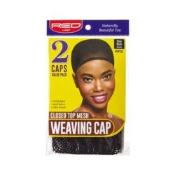 KISS - RED 2PCS(CLOSED TOP)MESHWEAVINGCAP(2IN1) -Zoe Beauty Supply Shop red hvp02 package front mar.15.2017.edited 1