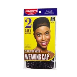 KISS - RED 2PCS(CLOSED TOP)MESHWEAVINGCAP(2IN1) -Zoe Beauty Supply Shop red hvp02 package side mar.15.2017