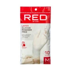 KISS - RED POWDER-FREE LATEX GLOVES MEDIUM 10CT