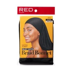 KISS - RED SILKY SATIN BRAID BONNET, BLACK -Zoe Beauty Supply Shop redbykiss hbr01 silkysatinbraidbonnet package front 731509700145 oct.27.2022 eca888ee b6b5 4f9f bd3e a278b2c651af