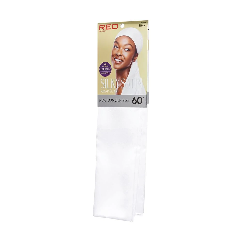 KISS - RED WOVEN SILKY SATIN WRAP SCARF WHITE 2 KISS - RED WOVEN SILKY SATIN WRAP SCARF WHITE - Image 2
