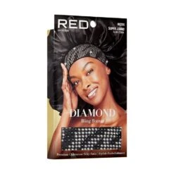 KISS - RED DIAMOND BLING BONNET SUPER JUMBO BLACK ZEBRA -Zoe Beauty Supply Shop redbykiss hq206 diamondblingbonnet packageleftside 649674061513 web