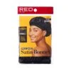 KISS - RED WIDE BAND SATIN BONNET BLACK -Zoe Beauty Supply Shop redbykiss hsa04 widebandsatinbonnet package front 731509700688 nov.30.2022