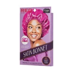 KISS - RED SATIN DAY & NIGHT CAP ASSORTED -Zoe Beauty Supply Shop redbykiss hsap01a satinbonnet packagerightside 731509700381 web