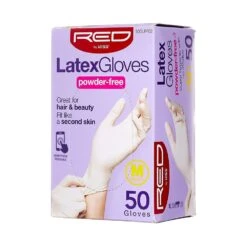 KISS - REDPOWDER-FREE LATEX GLOVES (MEDIUM, 50PAIRS) -Zoe Beauty Supply Shop rs135209 redbykiss powderfreelatexgloves 50glpf02