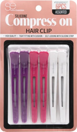 SALON ESSENTIALS - SILICONE COMPRESSION HAIR CLIP ASSORTED